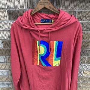 Polo Ralph Lauren Men's XL Lightwear Red Hoodie RL Logo Color Block Rainbow